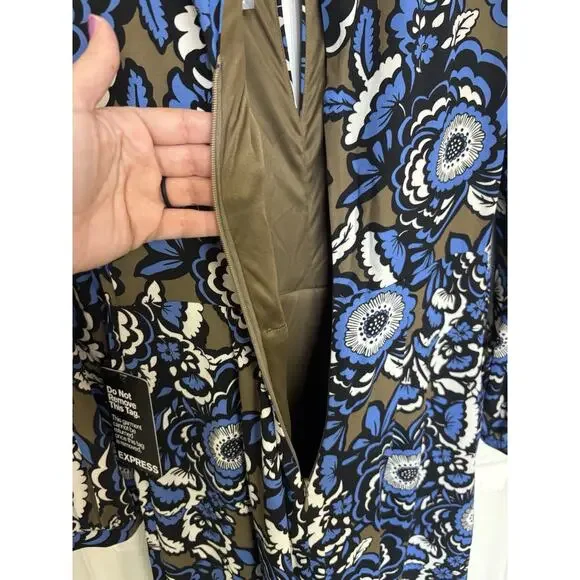 NWT Express Blue Brown Floral Cropped Wide Leg Jumpsuit Size 4 Pockets - Picture 6 of 11